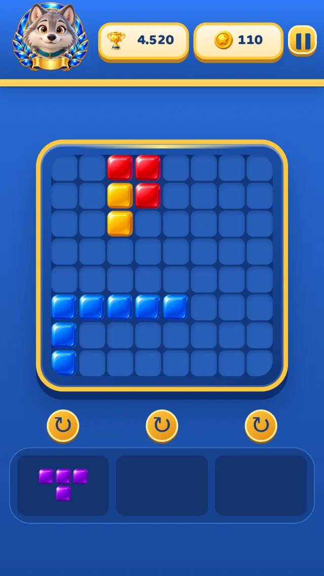 Buffy Block Puzzle oyun tahtası: bloklar ve kalan parçalar